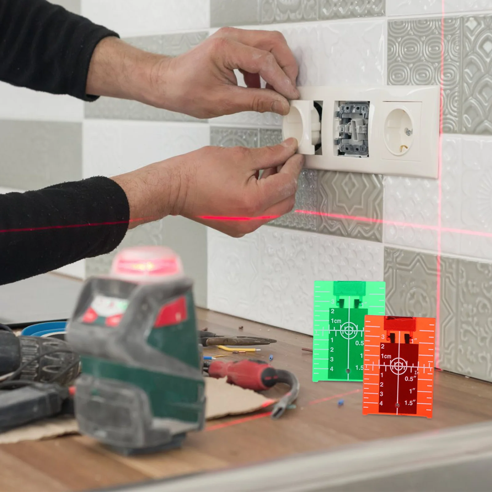 

2pcs Green Red Floor Plate Magnetic Board For Red Green Lines Level With Stand Laser Target Plate For Accurate