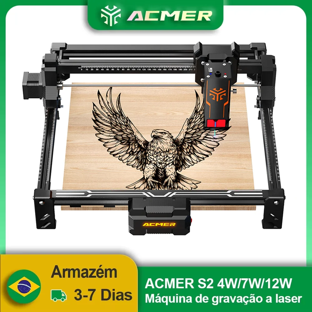Acmer S2 Gravadora laser doméstico 12/7/4W com Área de Trabalho de 300x300mm, Máquina CNC LightBurn Compatível com Madeira/Couro/Confecção de Presentes, Plug & Play gravador laser gravadora a laser