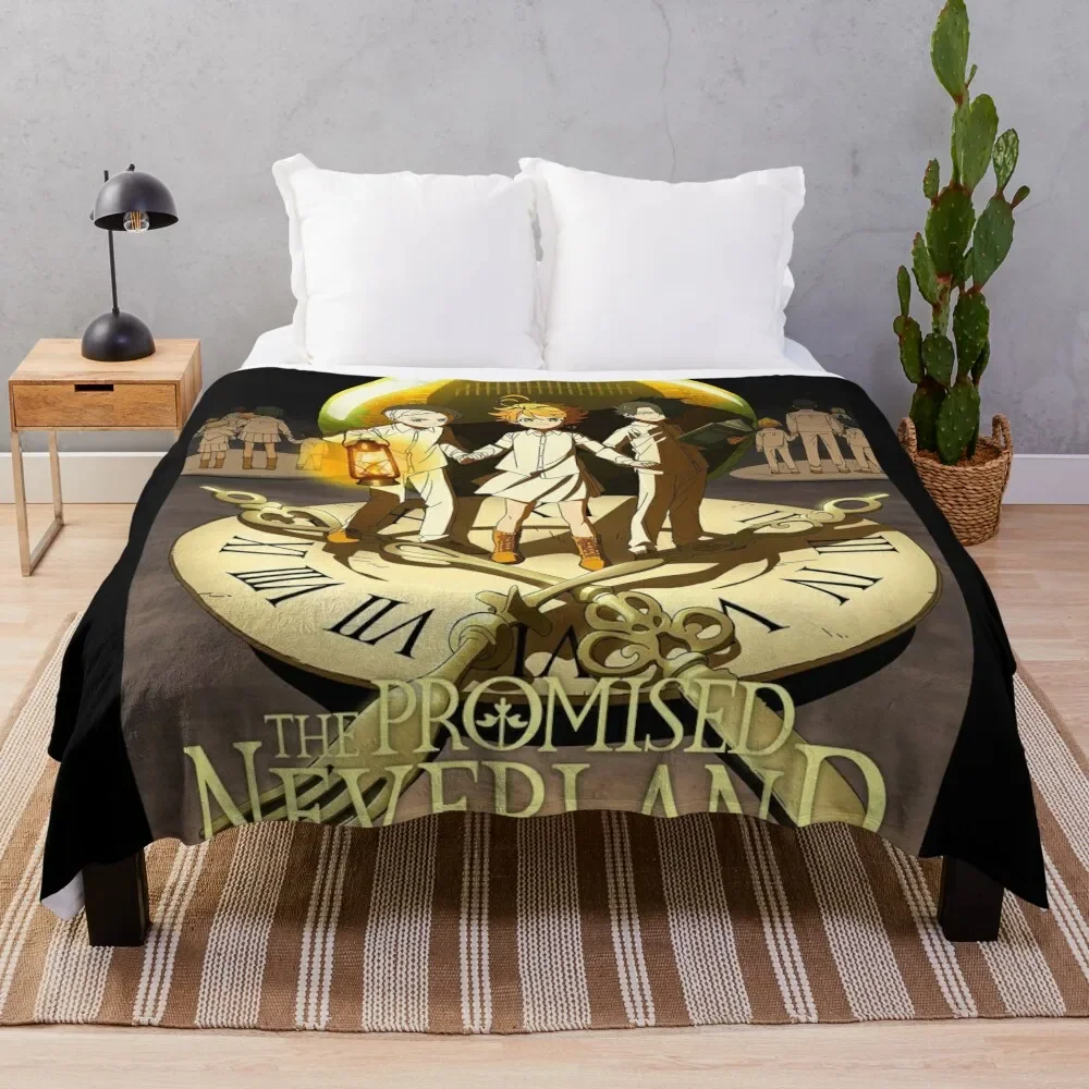 

The Promised Neverland Trio Throw Blanket Plush Plaid on the sofa Hair Loose Blankets