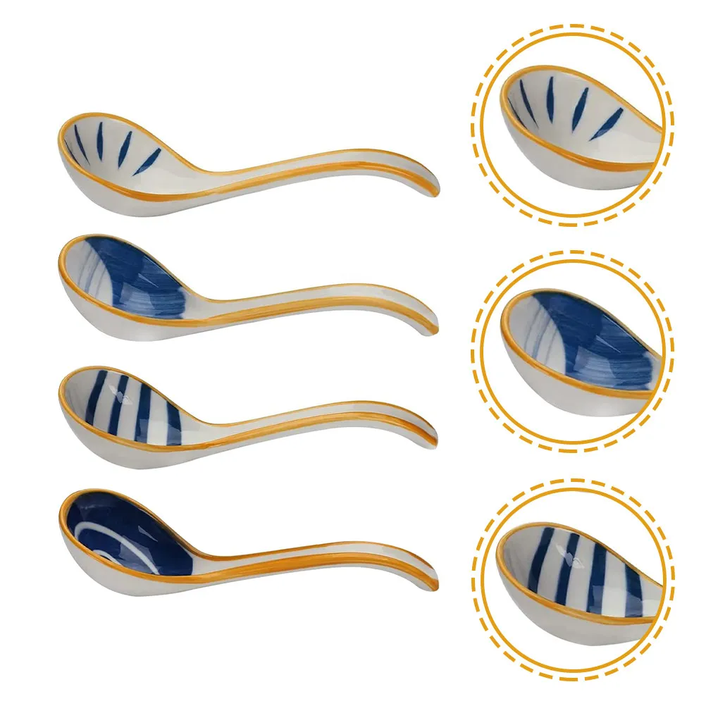 Cucharas de sopa de estilo japonés, cucharas de porcelana de cerámica para dumplings, vajilla elegante, cuchara de cerámica para cocina asiática, 4 Uds.
