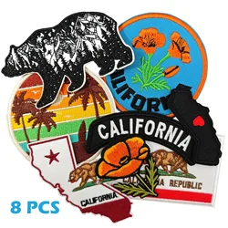 8pcs California iron on Embroidered Patch Beautiful Landscape Applique Sunshine Beach Circle Patch California Appliques