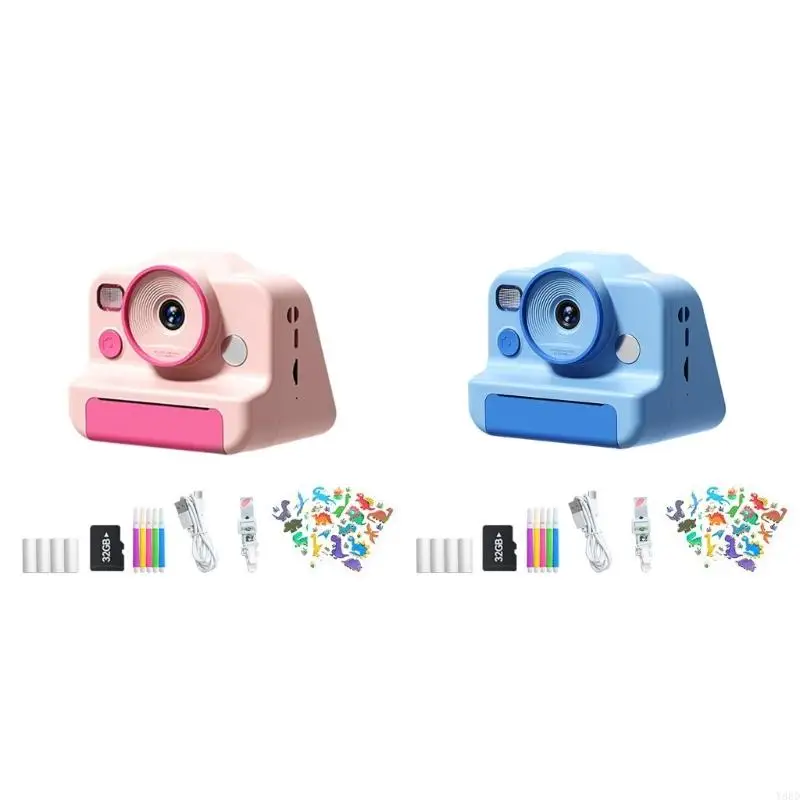 Y88D Kids Instantly Print Camera Video Recorder Toy with 32GB Memory Card Shockproof Design Digital Camera Toy Birthday Gift