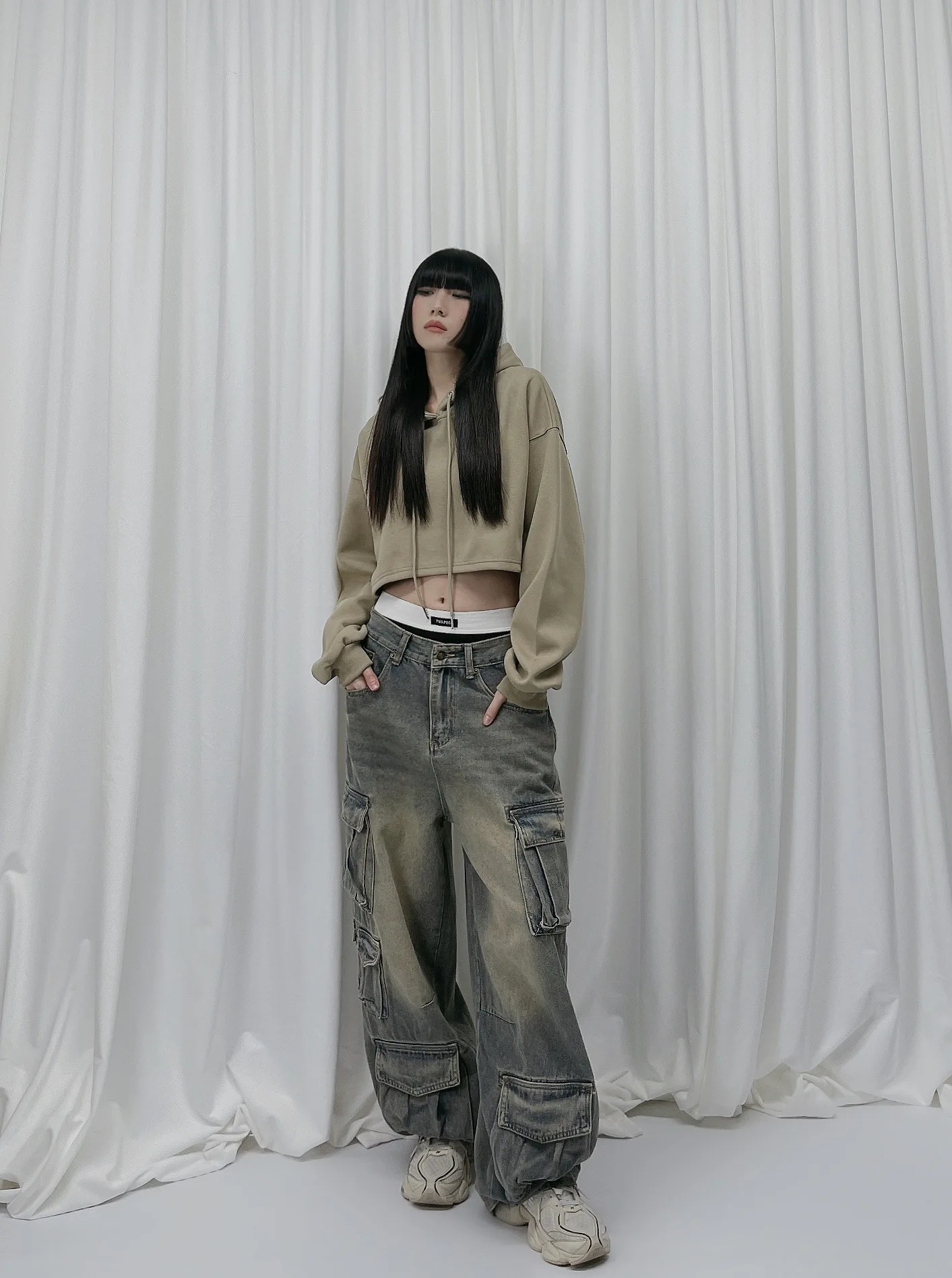 

Джинсы uiui American Street, широкие, в стиле рабочей одежды, осенне-зимние, новые, повседневные, в пол, в стиле мультимаркет.