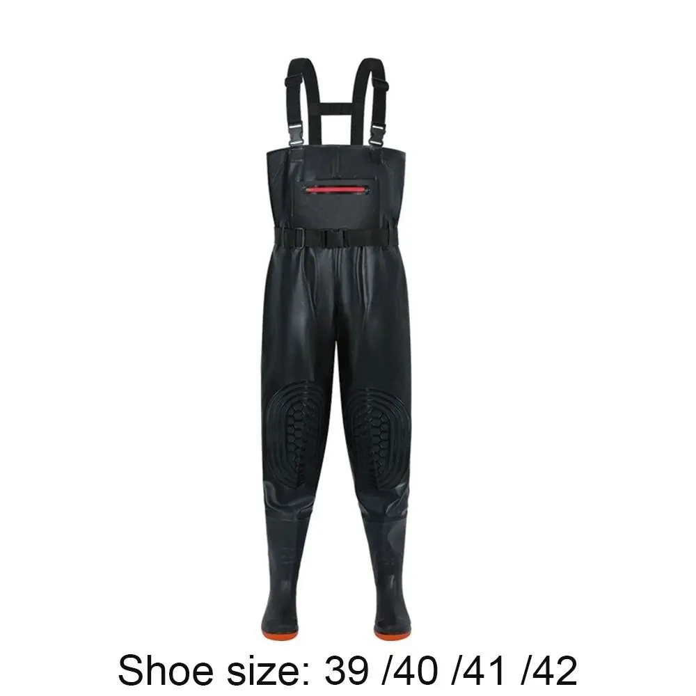 Useful PVC Fishing Suit Double Knee Pads Thicken Design Overalls with Boots Waterproof Wader Pants Hunting Farming view 6