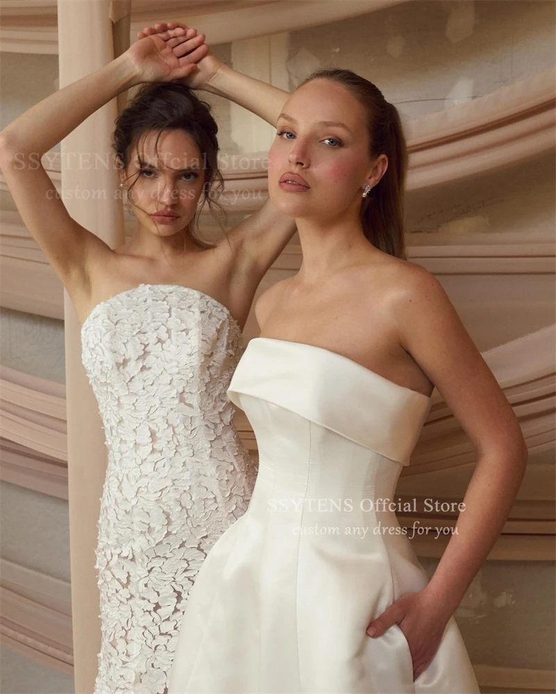 SSYTENS High Quality Pleat Satin A Line Wedding Dresses Strapless Wedding Gown Customized Bride Dresses vestido de noiva 2026