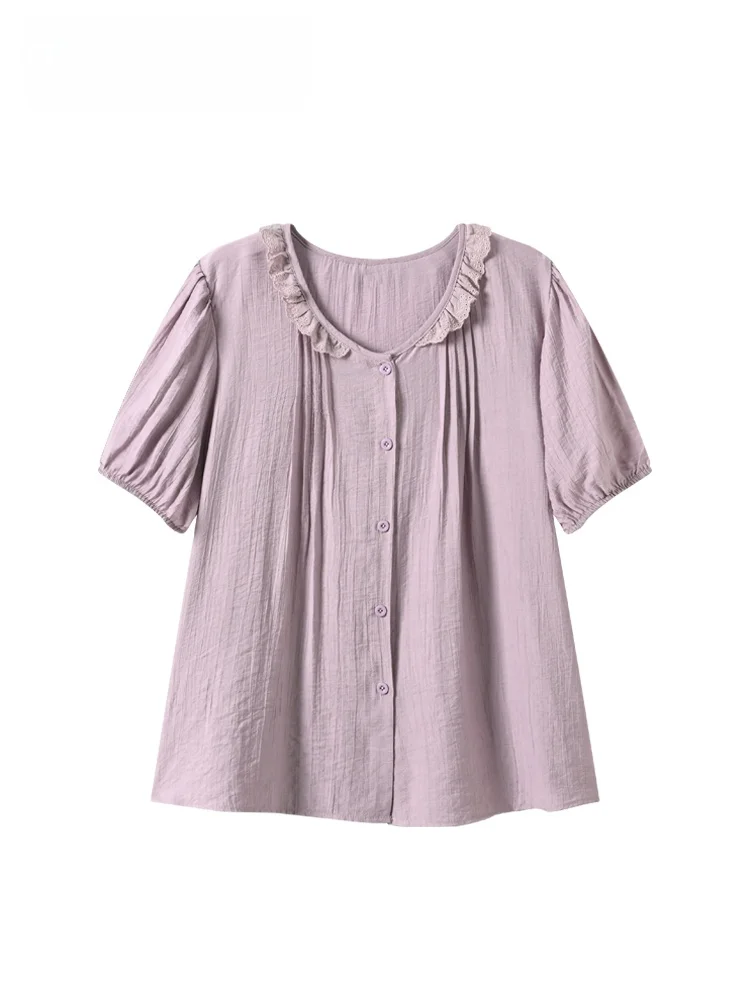 

CaraCLUB plus Size Short Sleeve Shirt Women Summer New Fashion Age Reduction Loose round Neck Top for Plump Sister