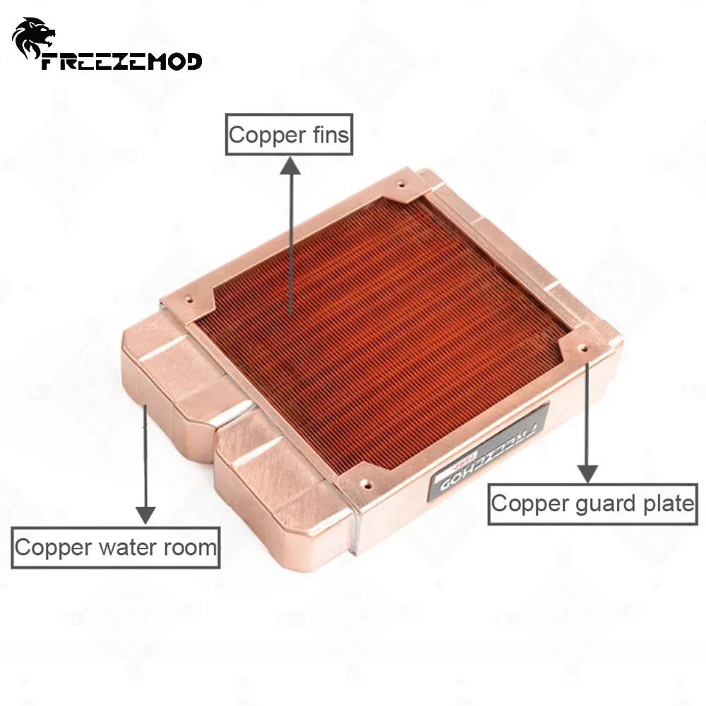 FREEZEMOD Radiatore in rame a tubo tondo da 7 mm Filettatura G1/4 * 2 Camera d'acqua in ottone/Pinne con piastra protettiva per ventola da 120 mm TSRP-ZT-TG