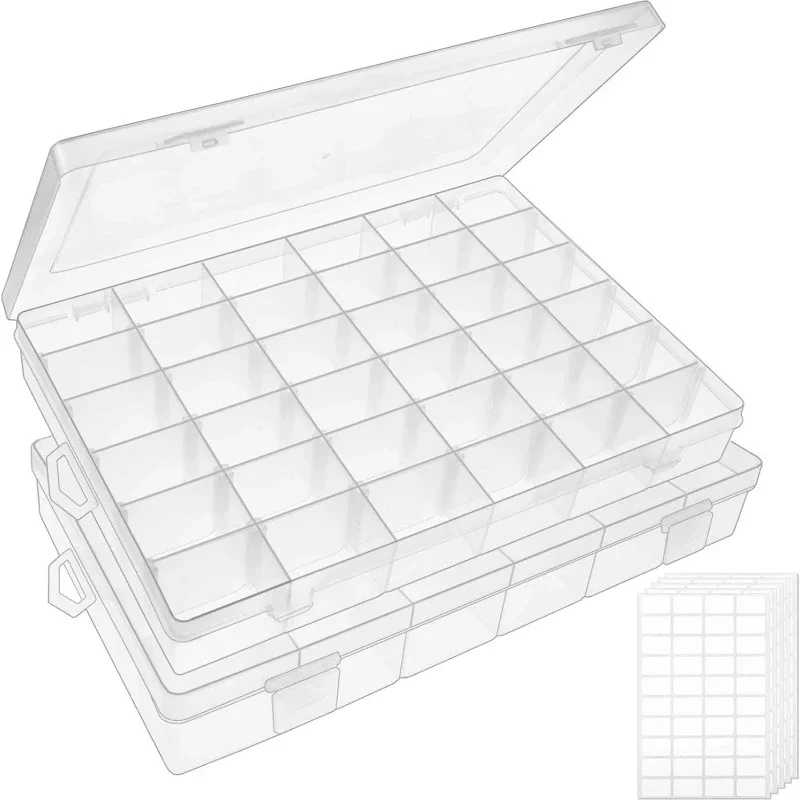 2pack 36 Grids Clear Plastic Organizer Box Container Craft Storage with Adjustable Divider for Jewelry Fishing Tackles Organizer