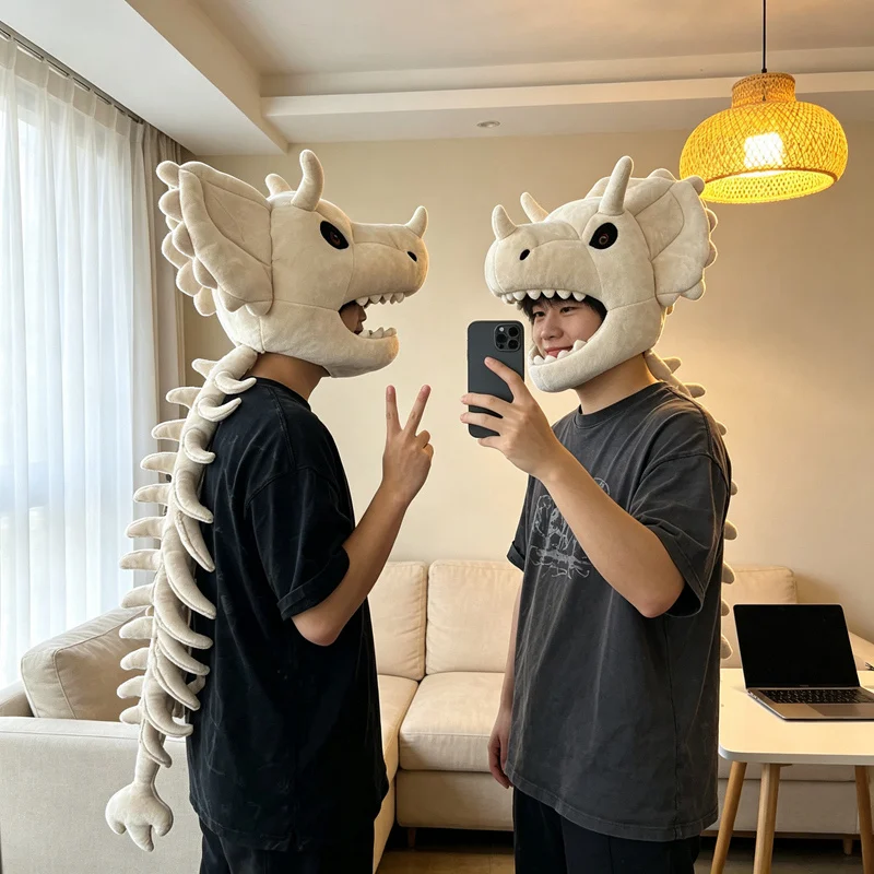 

80/120cm Large Size Dinosaur Skeleton Headset Hat Funny Skeleton Creative Toy Party Cosplay Toy Kid Adult Dress-Up Funy Gift