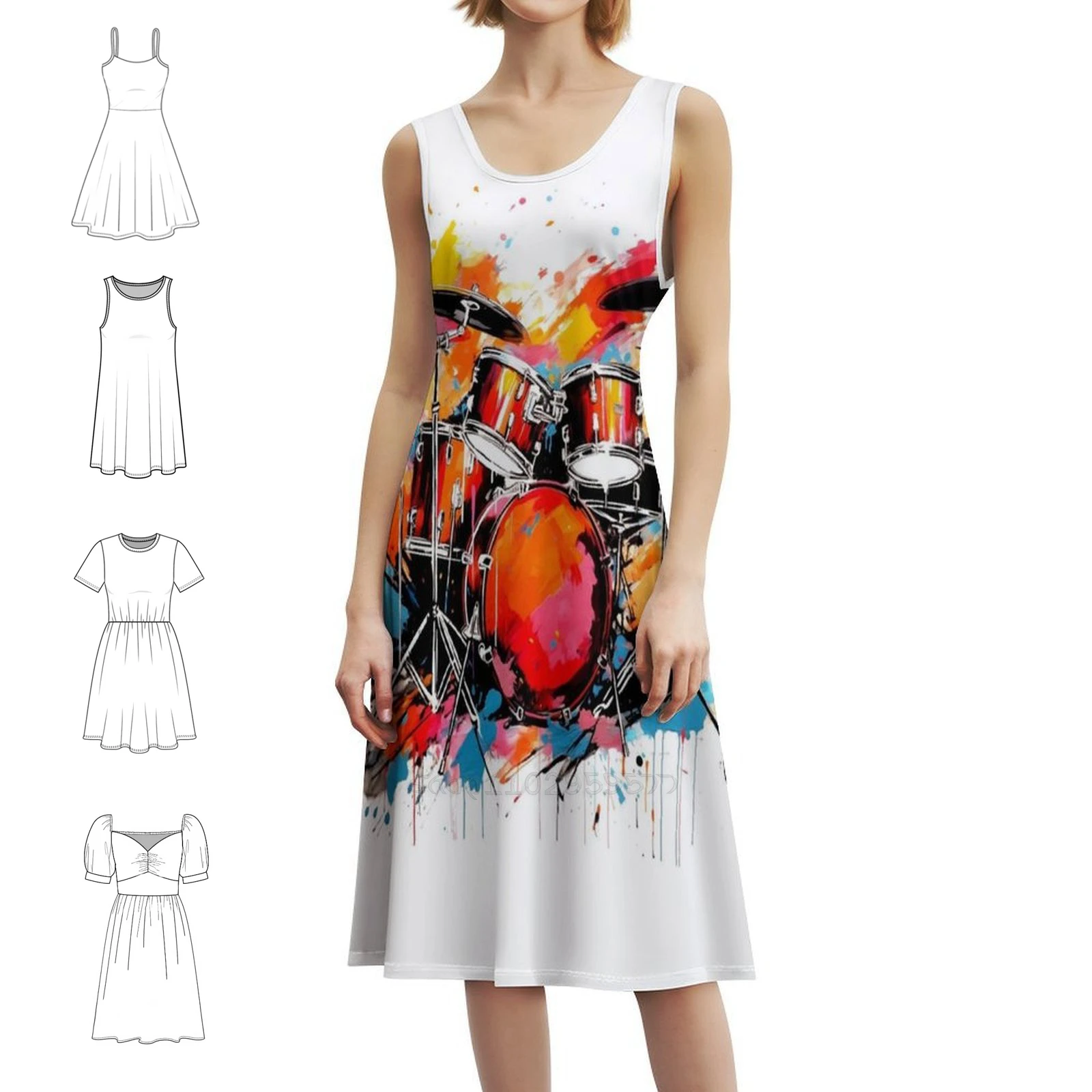 فستان ملون على الطراز الكوري للنساء، فستان كاجوال أنيق للحفلات أو الارتداء اليومي، حزام الطبول الصوتي الملون #1