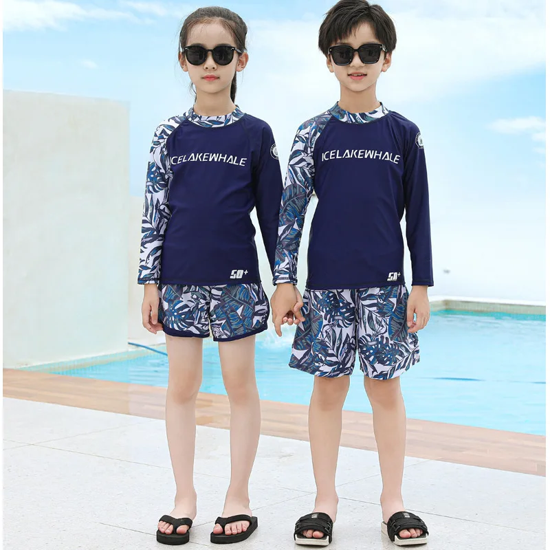 Boys/Girls Rash Guards 2pcs/set  Swim Shirt+Shorts Long Sleeve for Kids Youth Sun Protection Rashguard Water Swimming Fishing