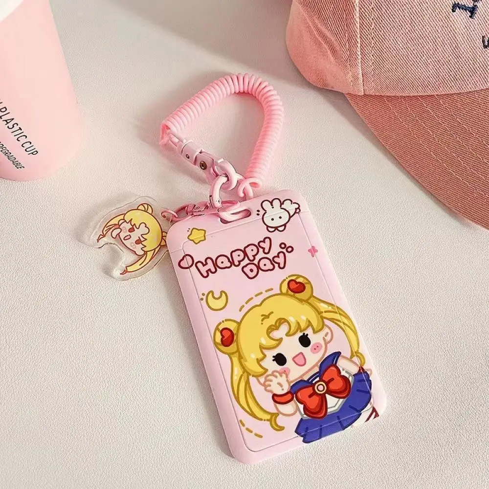 Sailor Moon Spring rope Plastic Card sleeve Subway card Work card protect set Key buckle Bag decoration Cartoon Anime periphery