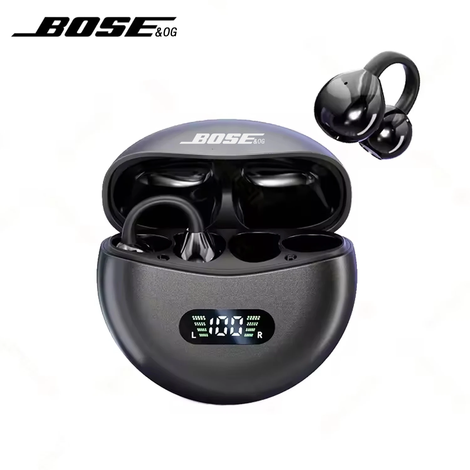 BOSE&OG M79 Bluetooth Earphones Clip-On Earbuds LED Bluetooth 360° Clip-On Sport Wireless Earphones Long Battery Life Non-In-Ear