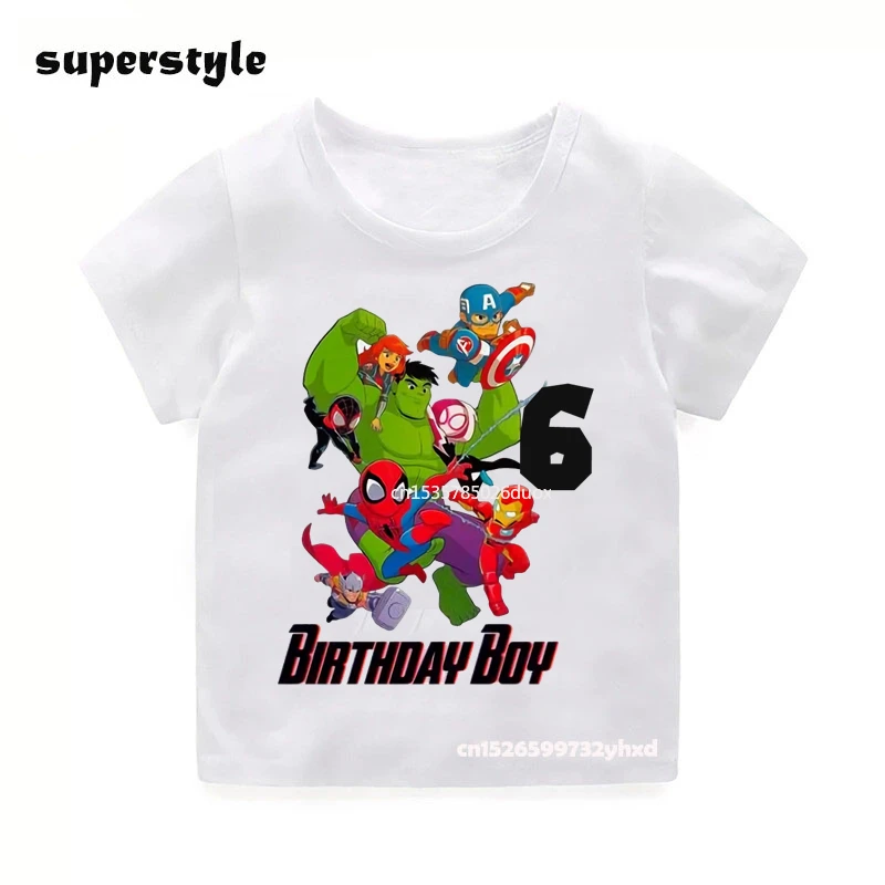 

Summer New 2 3 4 5 6 7 8 9 Birthday Marvel Spiderman Boys Shirts SuperHero Birthday Party Personalize Name Birthday Girl T-shirt