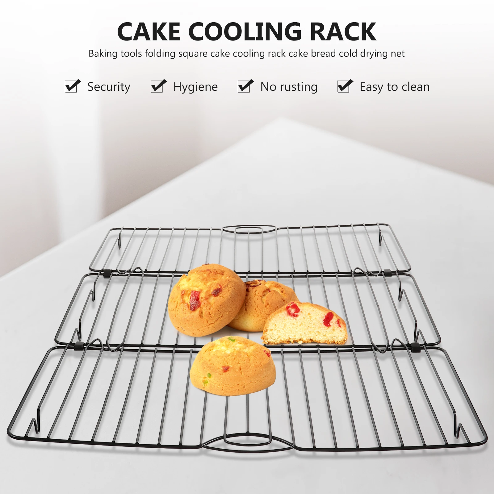 Foldable Cooling Rack High Carbon Steel Wire Large Capacity Cake Bread Mesh Kitchen Tools Easy Storage Use Baking BBQ
