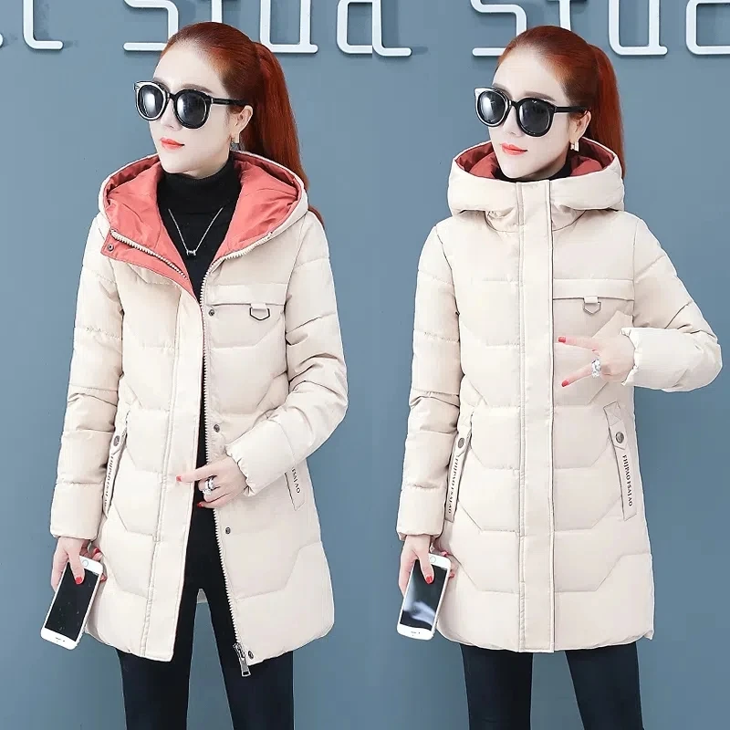 

2025 Winter Jacket Down Cotton Clothing Thicken Warm Long Coats Hooded Parkas Cotton Padden Korean Slim Jackets Outerwear