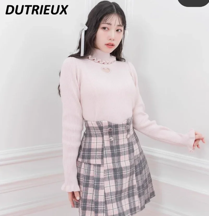 Maglioni dolcevita stile giapponese Lolita Maglione lavorato a maglia da donna sottile e sottile cavo Top elegante dolce e carino pullover lavorato a maglia casual