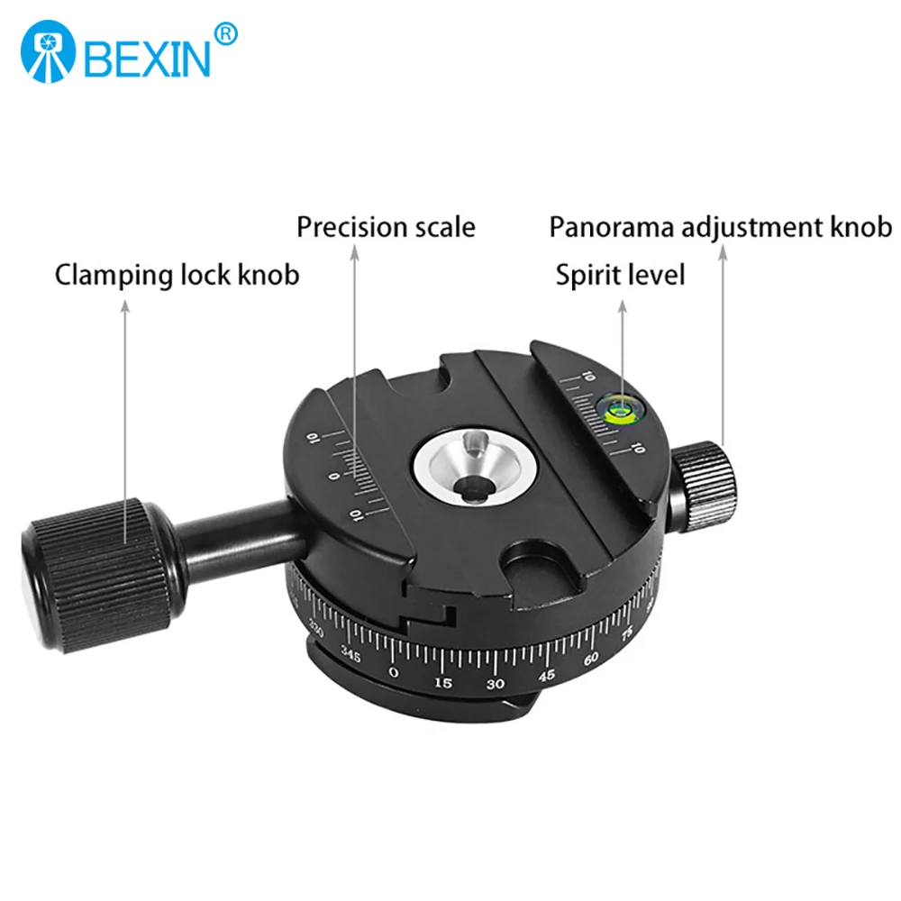 BEXIN 360° Tripod Head Camera Quick Release Clamp Panoramic Shooting Clamp Compatible with RRS/Arca-Swiss Quick Release Plate