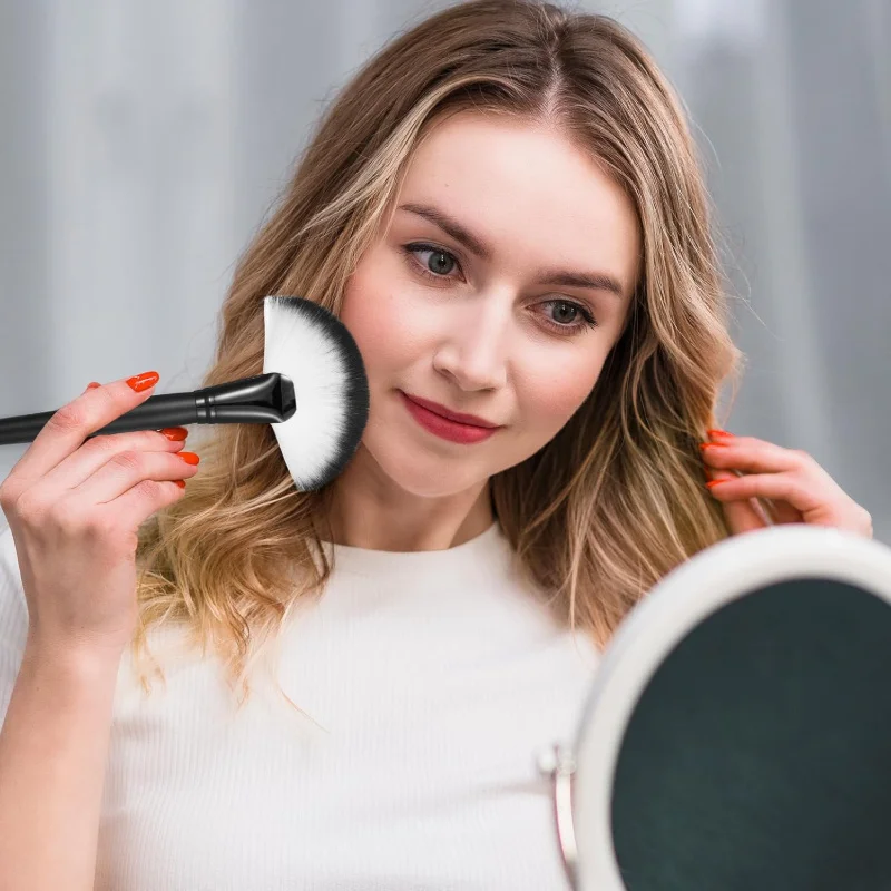 2 uds cepillo de maquillaje en abanico cepillos faciales esponjosos para tratamientos faciales cepillos de máscara Facial de cerdas suaves cepillo de abanico herramientas de mango corto esteticista