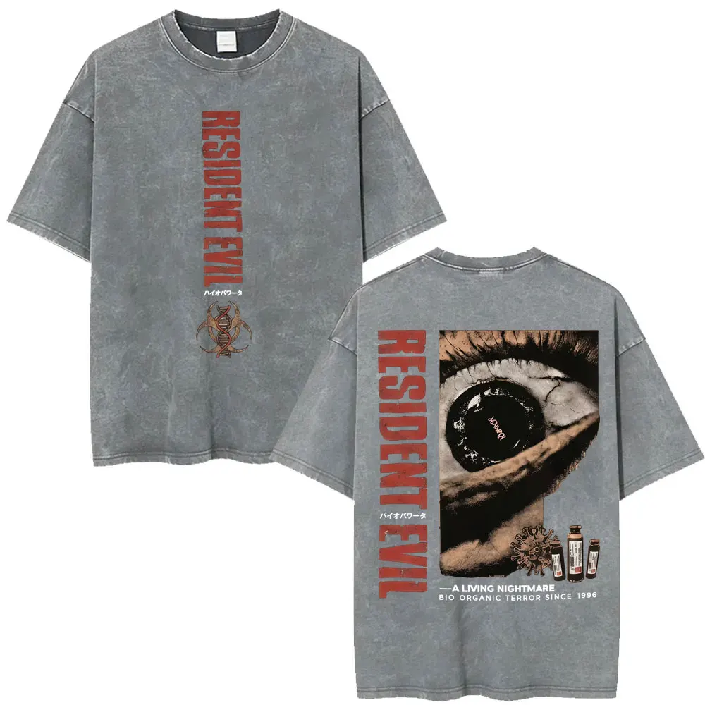 Limited Resident Evil Requiemm Anime T Shirt Men's Clothing Gothic Vintage Washed T Shirts Summer Tops O-Neck T-shirt Streetwear