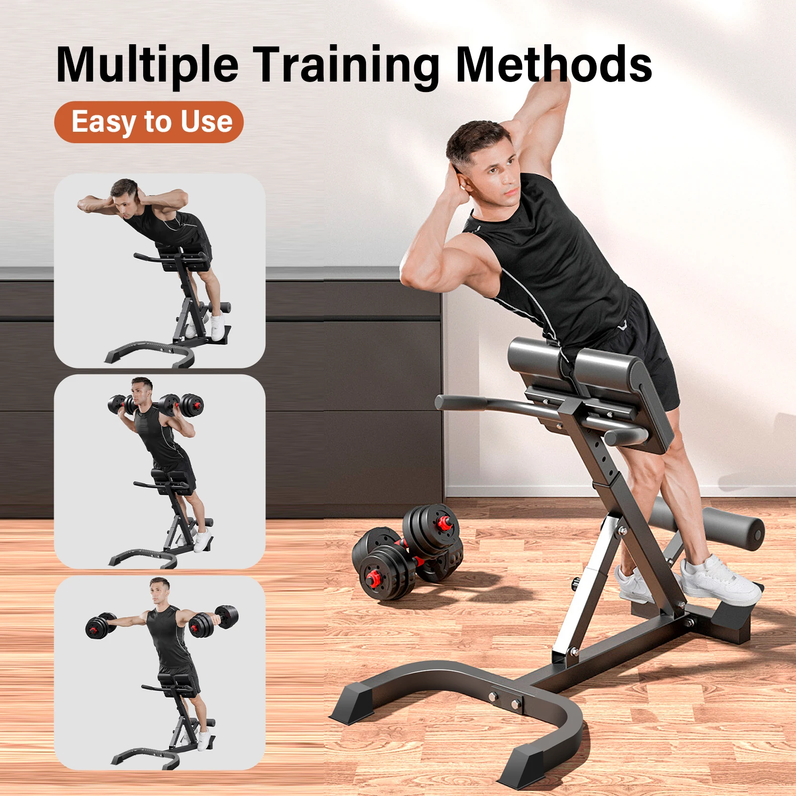 Roman Chair Hyperextension Bench, Foldable Back Extension Machine for Home Gym, Adjustable Lower Back Trainer for Core Strength, Glute Hamstring Workout, Abdomen Exercise Equipment with High Density Foam Padding