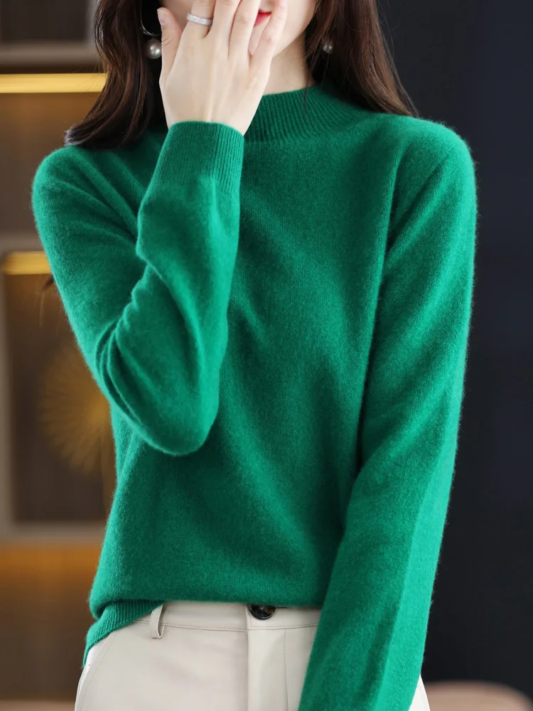 Winter 2024 Women's Cashmere Knitted Half High Collar Slim Fit Base Shirt Soft Wool Blend Versatile Underwear for Coats