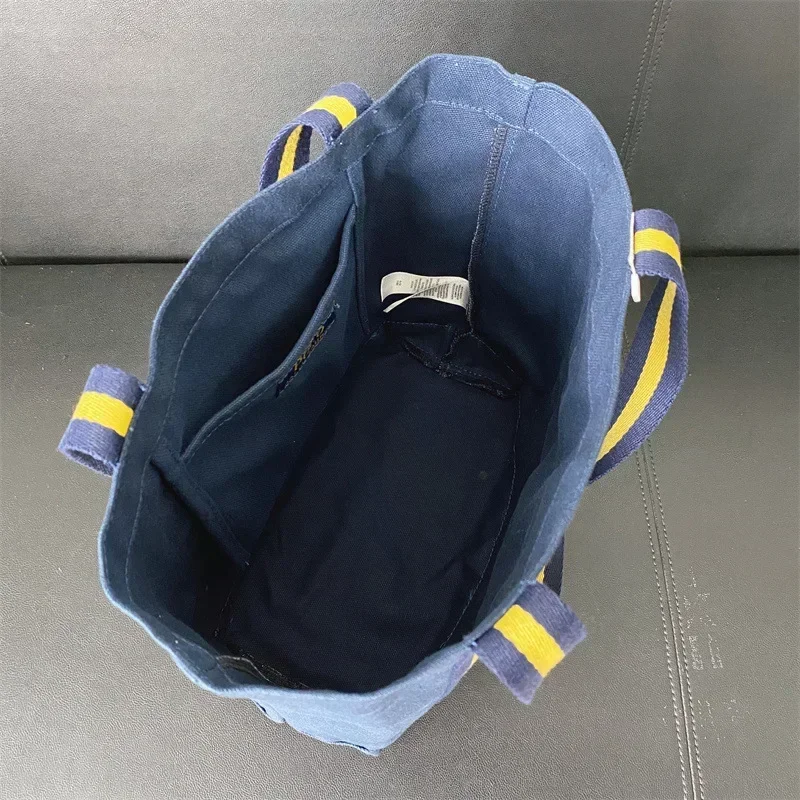 

Denim Tote Bag with Bear Embroidery - Canvas Crossbody Shopper with Adjustable Strap