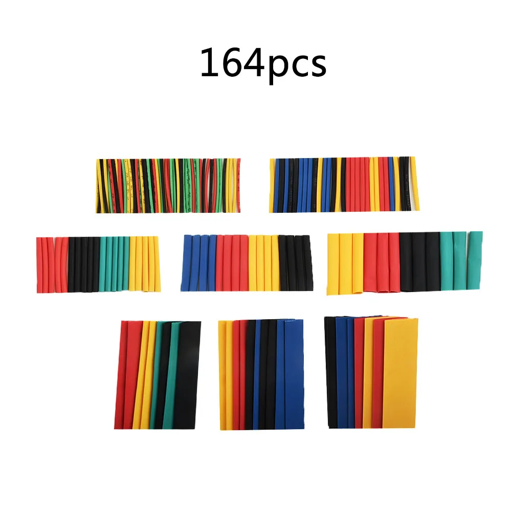 164PCS PE สีผสมท่อหดความร้อนฉนวนกันความร้อนท่อหดแขนอัตราส่วนการหดตัว 2:1 ท่ออุปกรณ์ท่อ