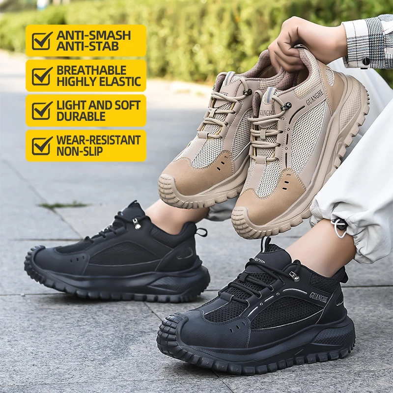 Breathable, Odor-Resistant, Large-Mesh, Impact- and Puncture-Resistant Steel-Toe Work Shoes for Men (Summer)
