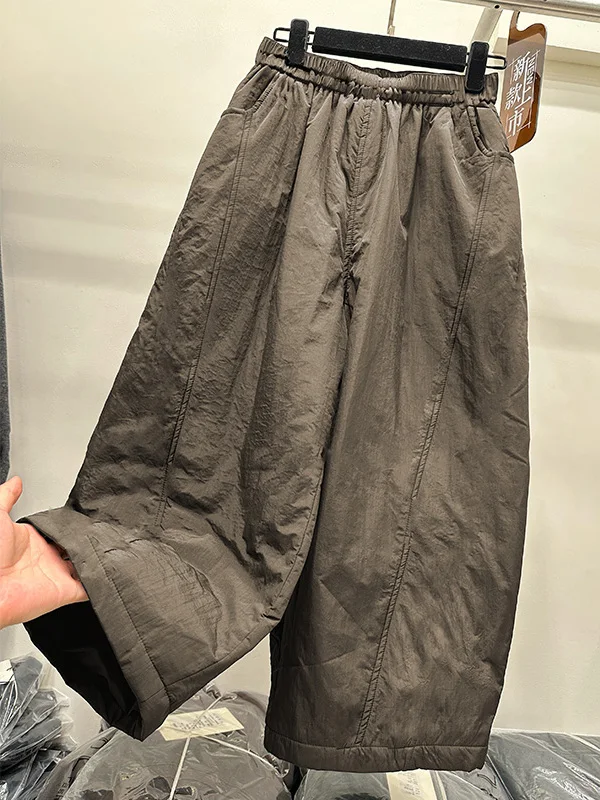 

Зимние женские брюки с высокой талией и широкими штанинами в корейском стиле, свободные, с хлопковыми вставками, утягивающие, прямые, длинные, утолщенные, без эластана