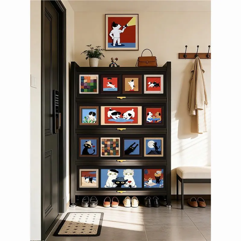 Medieval steel shoe cabinet, large-capacity multi-layer entrance cabinet at home door