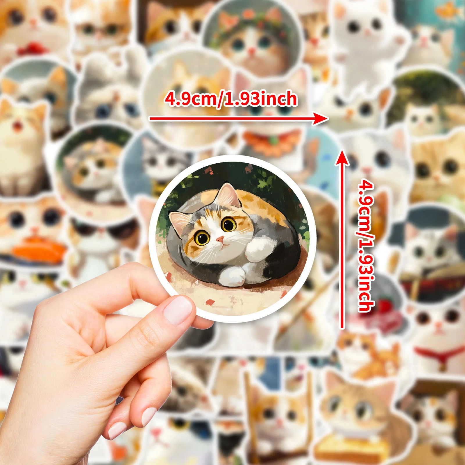 50Pcs Cute Painting Cat Graffiti Stickers Kawaii Animal Decals for Laptop Helmet Luggage Guitar Water Bottle Aesthetic DIY Decor