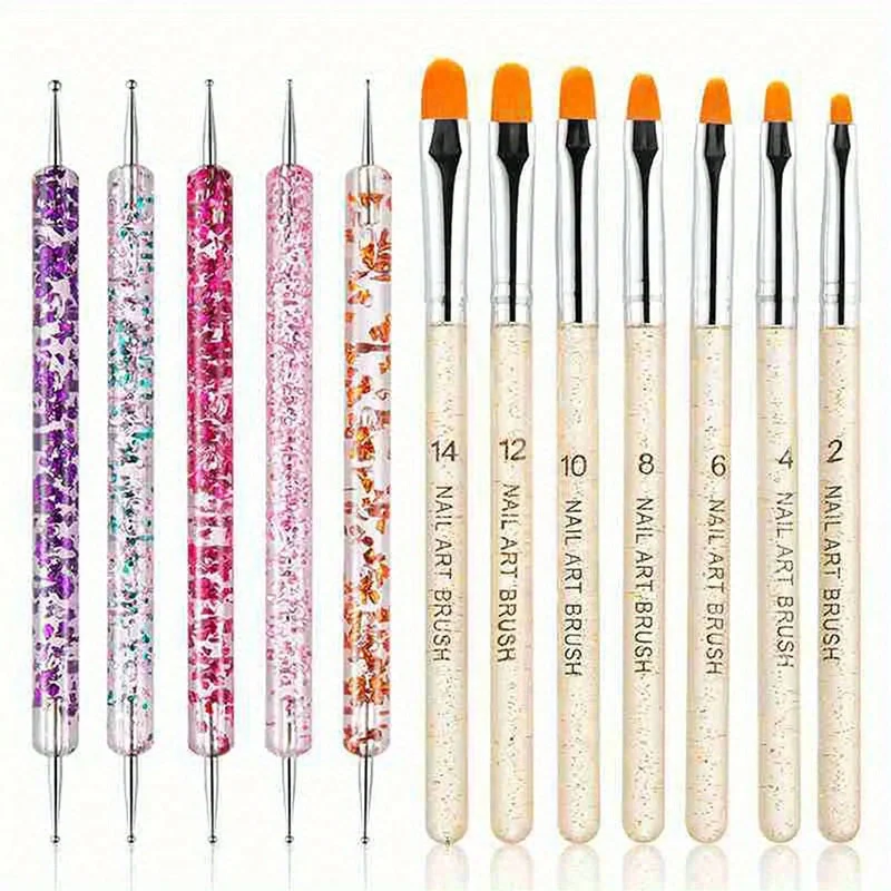 12Pcs nail brush set Light Therapy Painting Flower brush Silicone spot drill Pen Manicure tool set