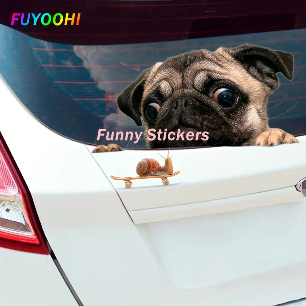 FUYOOHI Adorable 3D Pet Pug Snail Car Window Decal Sticker - Perfect for Home Decor, Toilet Cover, Refrigerator, and More!