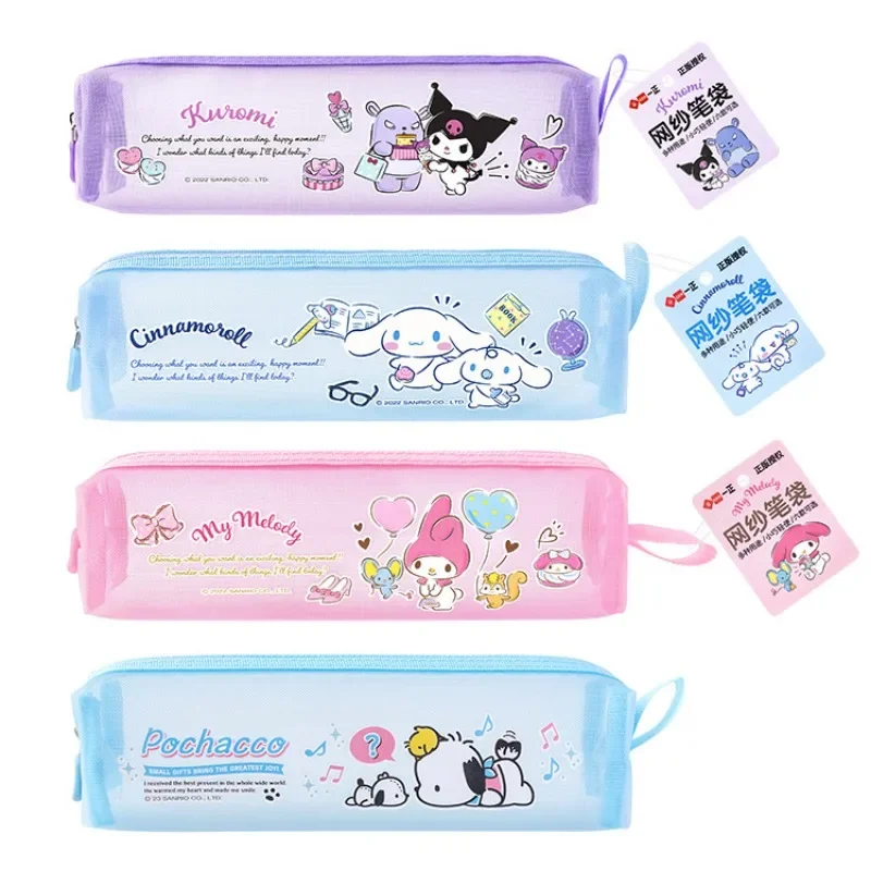 Iigen Yizheng Sanrio Anime Mesh Pencil Bag Kuromi Cinnamoroll My Melody Students Kawaii Lightweight Storage Pen Case Gifts Toys