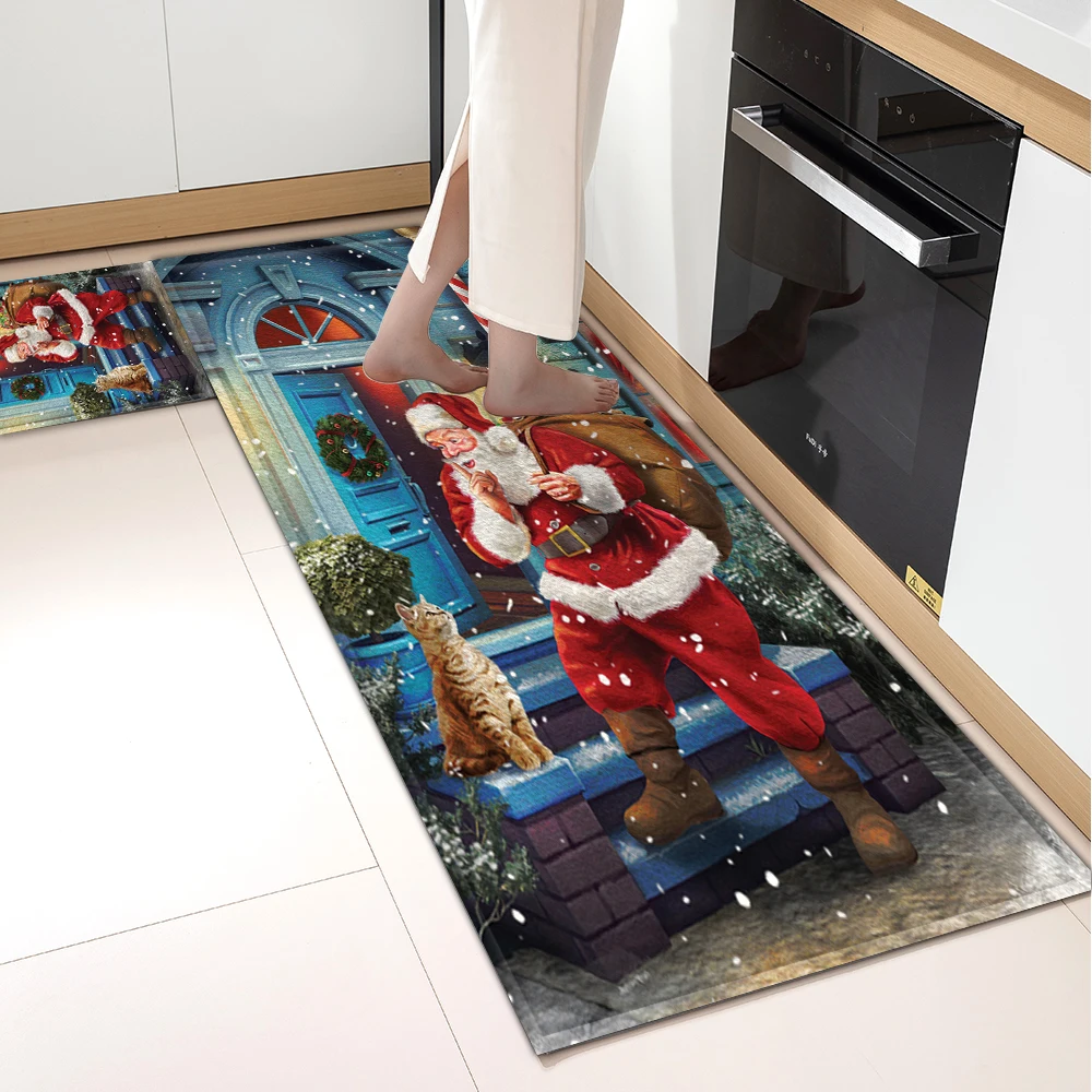 Christmas Kitchen Rug Home Entrance Doormat Living Room Bedroom Floor Decoration Carpet House Balcony Bath Hallway Door Foot Mat