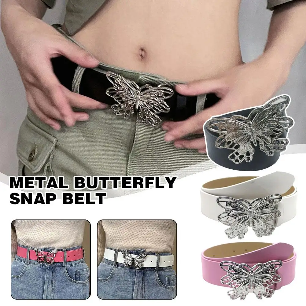 Metal Butterfly Belt Snap Buckle Versatile Simple Retro Decoration Comfortable Straps Jeans Adjustable Belt Women's Fashion Y9A3