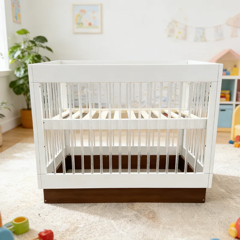 Multifunctional White Europe Adjustable Height Girls Sleeping Cot Wooden Bed Crib for Newborn  0-3 Years