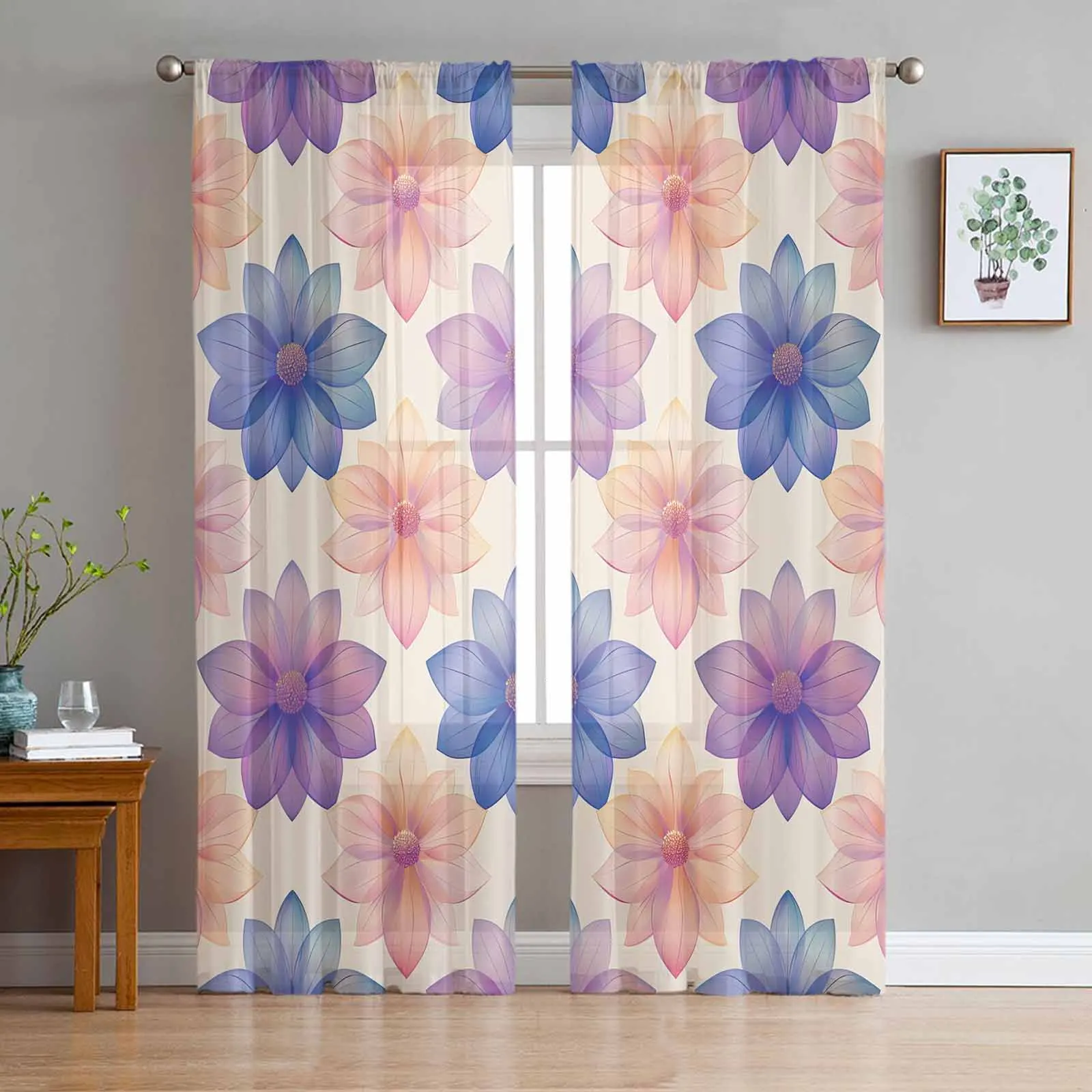 Flower Blossom Blossom Sheer Curtains for Living Room Modern Home Decor Tulle Curtain Bedroom Voile Drapes