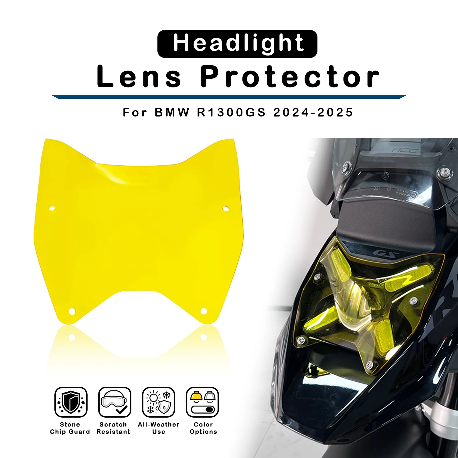 Motorcycle PMMA Headlight Lens Protector For BMW R 1300GS R1300GS 2024 2025 Yellow Blue Clear PMMA Acrylic Scratch Resistant