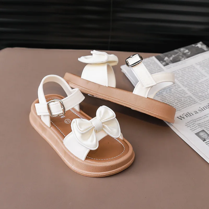 2026New Fashionable Girls Sandals Summer Bow Princess Sandals 3-14 Years Old Students Children Outside Wearing Versatile Sandals