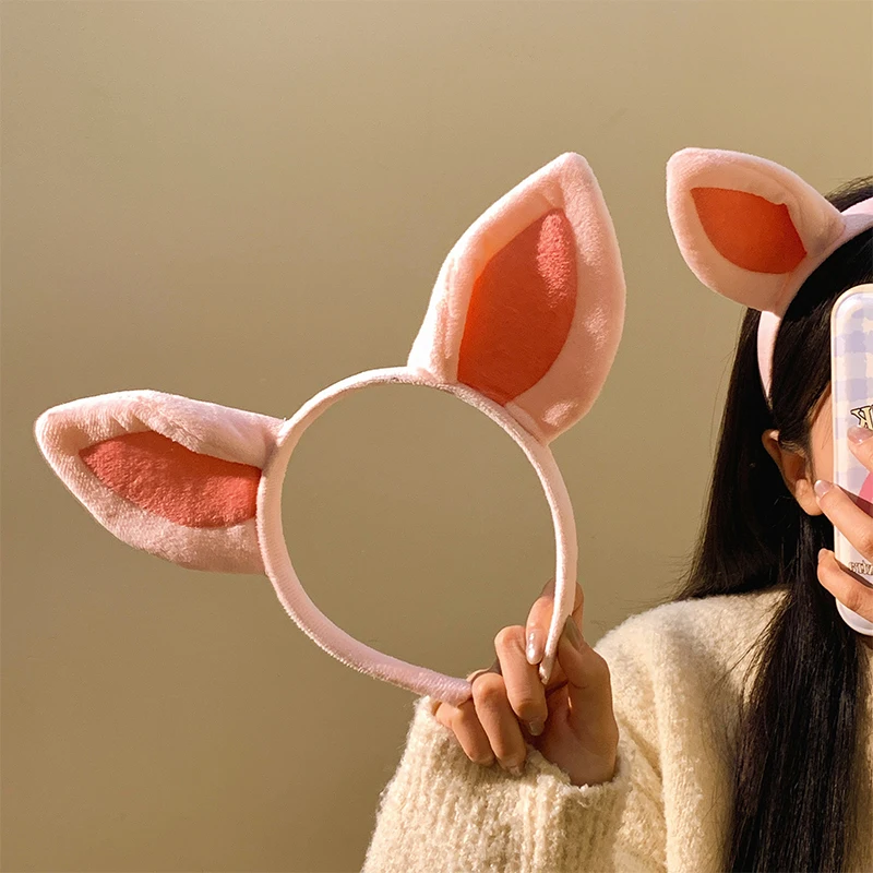 Simple Sweet Hair Accessories Women Students Washing Face Hairband Little Pig Ears Headbands Plush Cartoon Hair Drop Shipping