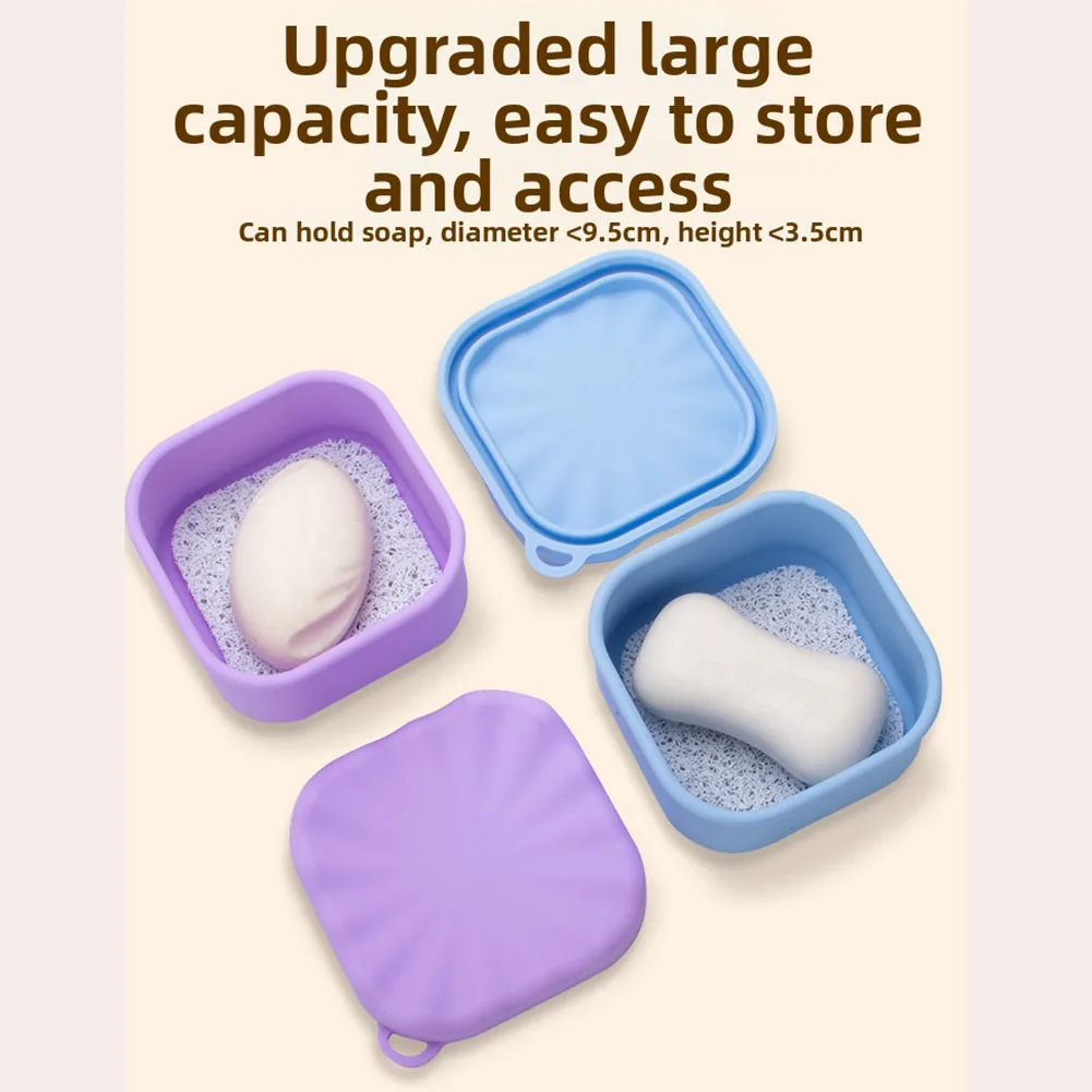 Soap Dish With Lid Silicone Soap Holder Draining Soap Portable Bathroom Container Soap Storage Saver Box