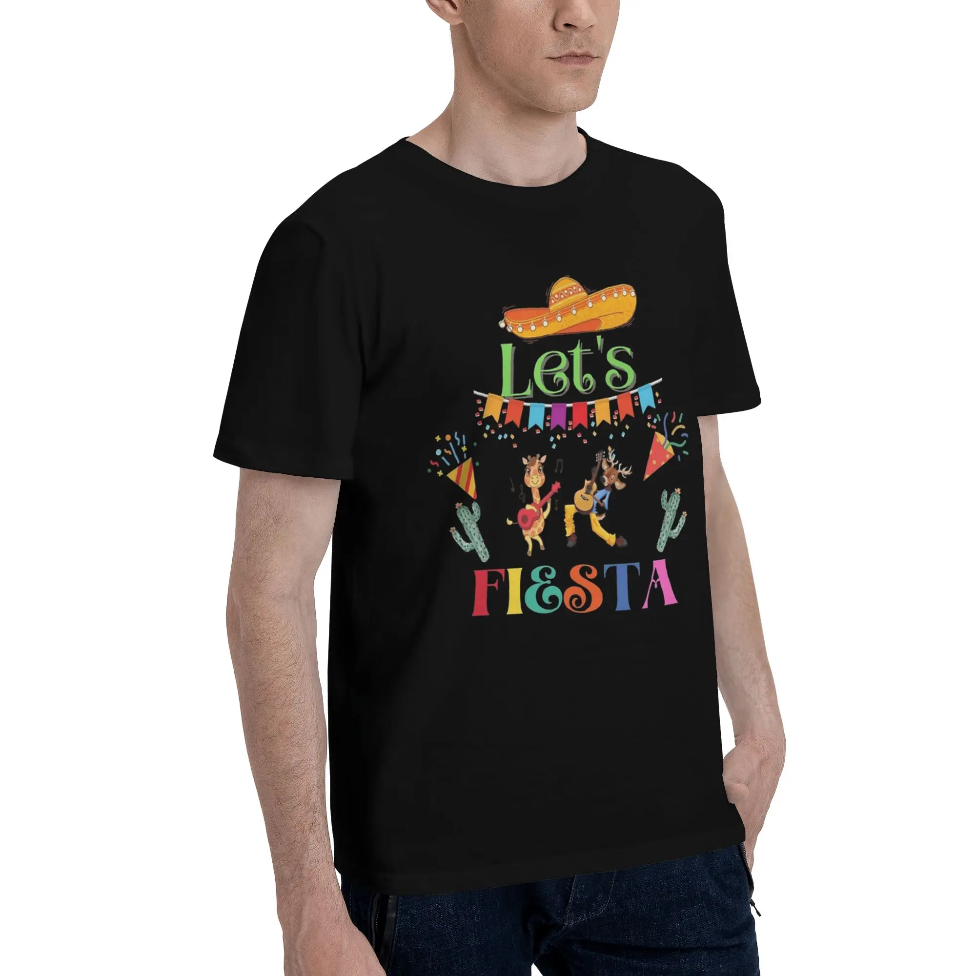 Men Women Graphic Printed Let's Fiesta Cinco De Mayo  T Shirt Tee Pure Cotton  T-shirts Clothes