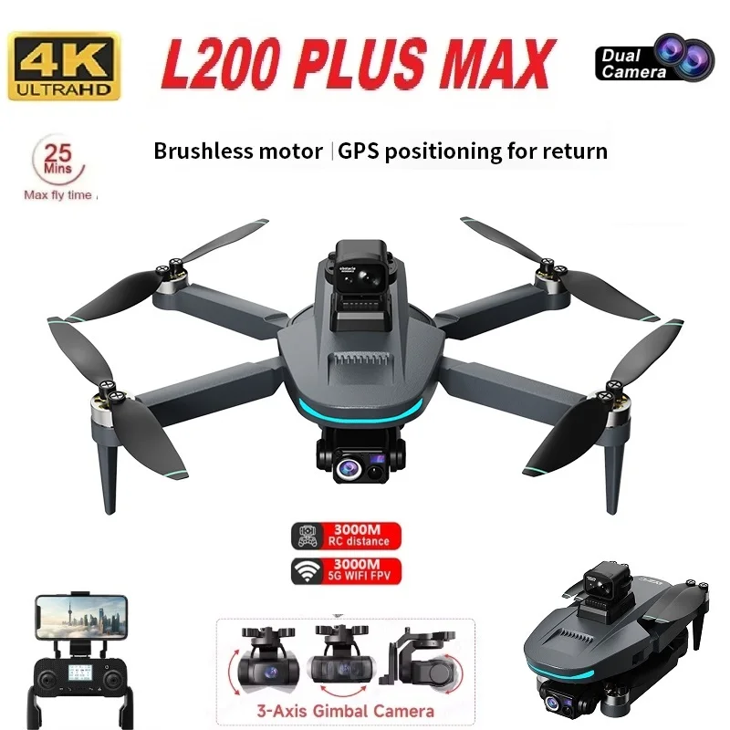Dron L200 PLUS/PLUS MAX 4K HD, cámara Dual, GPS profesional, UAV, cardán de tres ejes, Motor sin escobillas, FPV, cuadricóptero remoto, juguetes nuevos