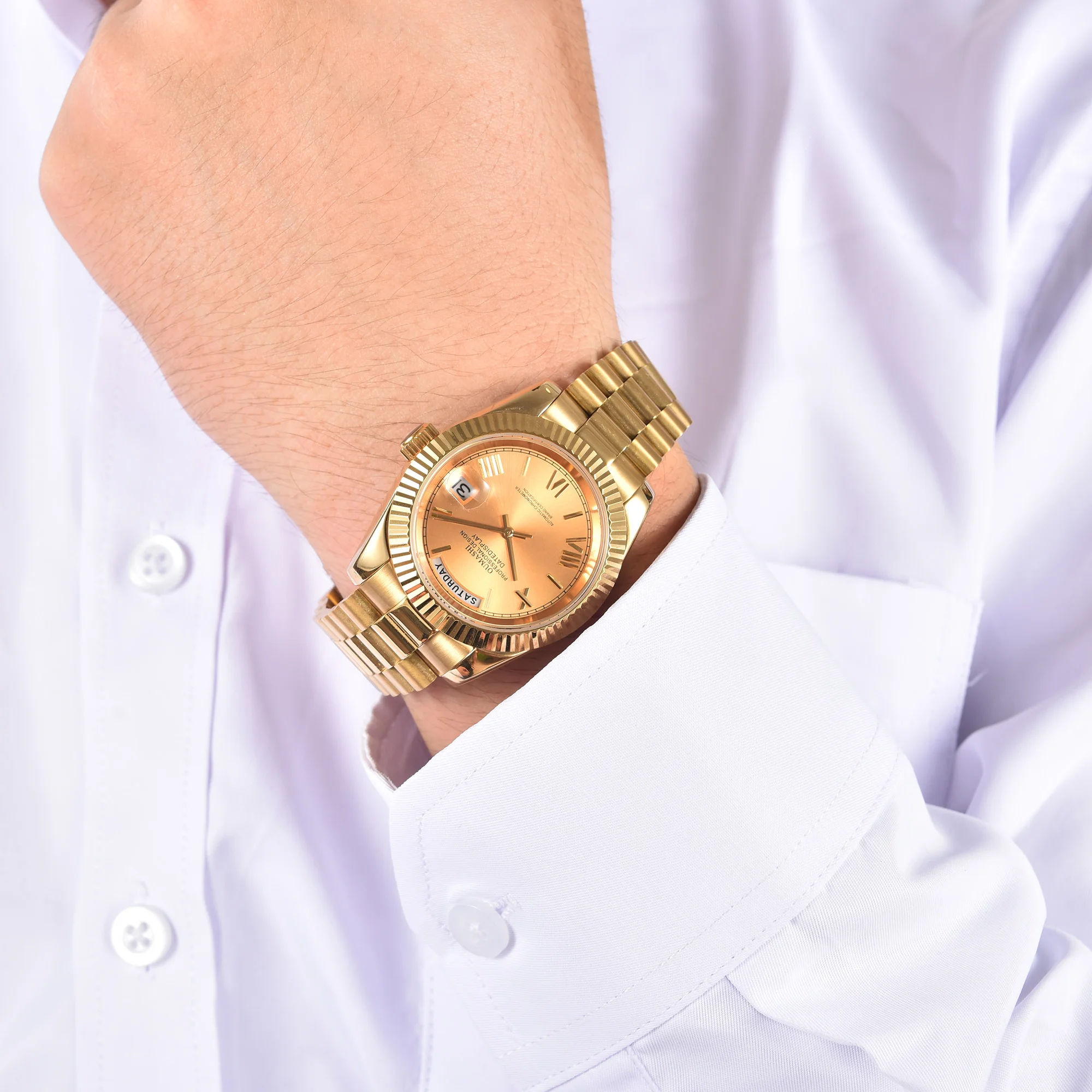 Miyota8285 orologio da uomo personalizzato automatico 36mm / 39mm orologi in oro cassa in vetro zaffiro in acciaio inossidabile orologio impermeabile orologio da uomo