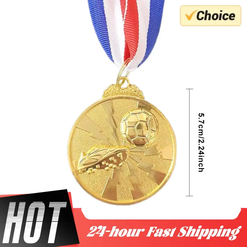 1/5/10PCS Gold Silver Bronze Award Medals 2 Inch Zinc Alloy Football Medals with Neck Ribbon for Sports Competitions Celebration
