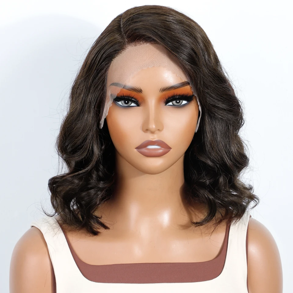 Eleganckie, krótkie peruki bob z włosów naturalnych dla kobiet, blond peruki typu lace front, brązowe peruki typu bodywave z koronką, peruka w kolorze 99J czerwonej.
