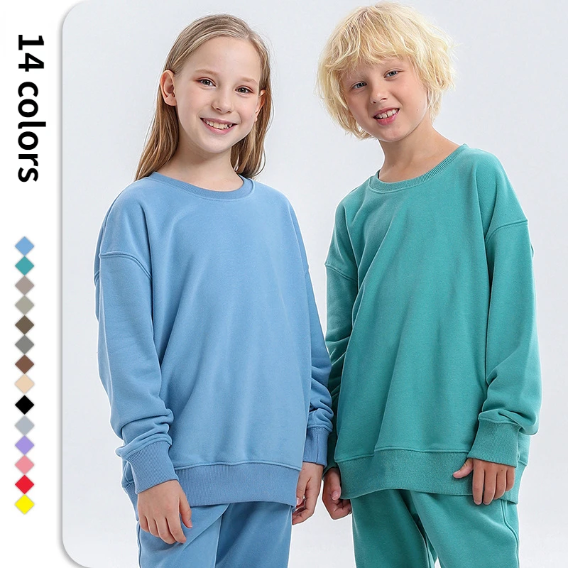 

Unisex Basic Sweatshirt Casual All-match O-neck Pullover Tops for Girls Cotton Loose Autumn Boys Clothes 10 12 Years Sportswear