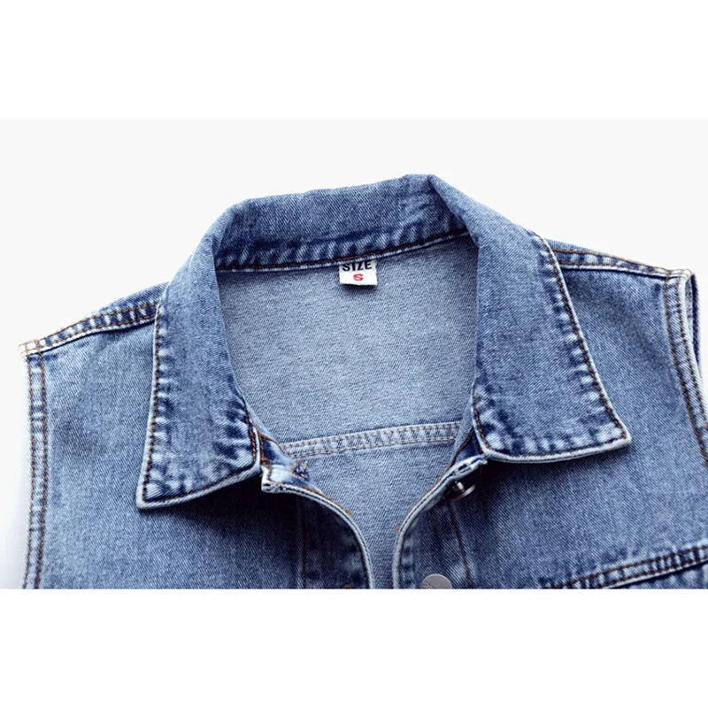 

Streetwear Fashion White Blue Denim Vest Women Waistcoat Korean Loose Short Sleeveless Jacket Coat Big Pocket Jeans Vest Female